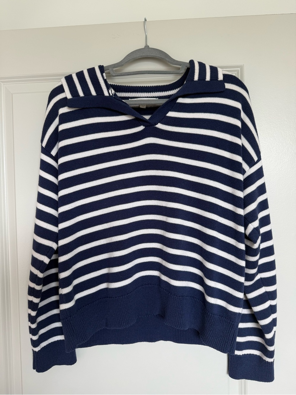 Flat White Striped Polo Knit Sweater